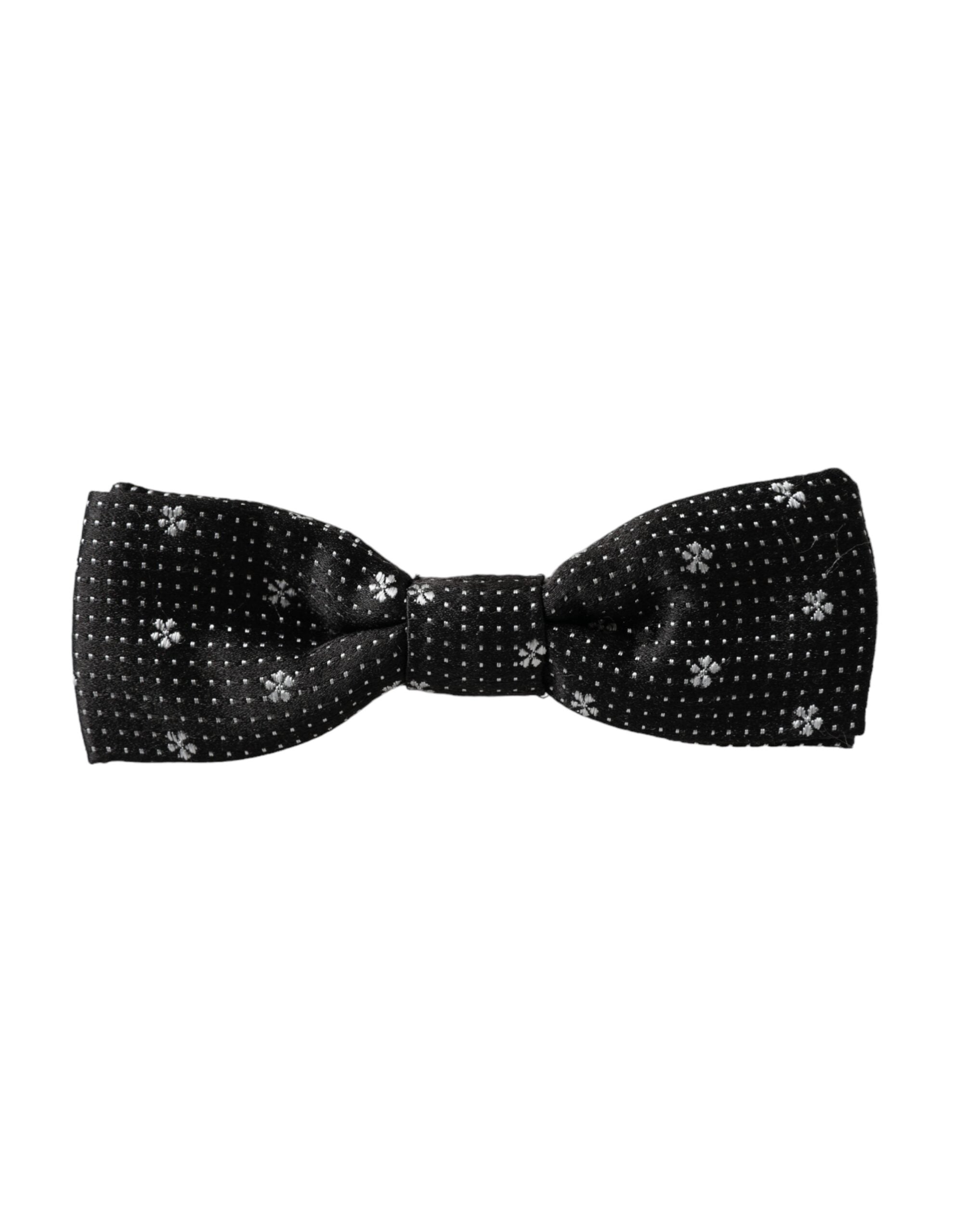 Dolce & Gabbana Dark Gray Silk Floral Adjustable Neck Men Papillon Bow Tie
