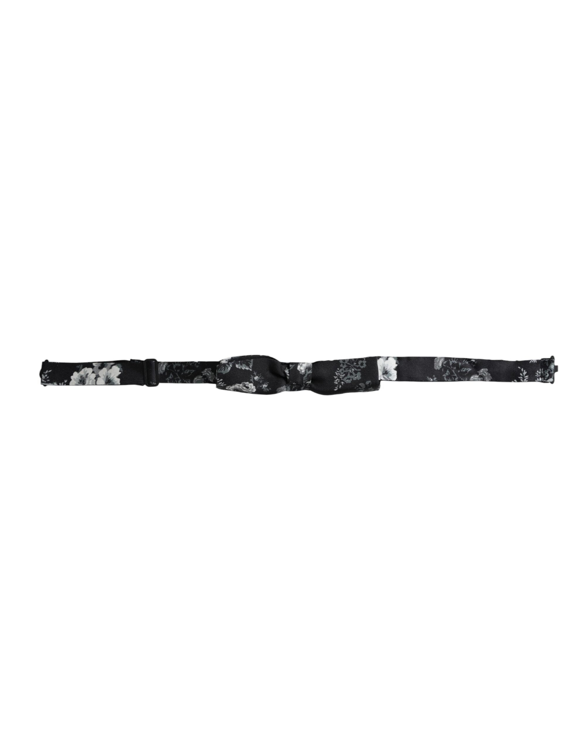 Dolce & Gabbana Dark Gray Floral Silk Adjustable Neck Men Bow Tie