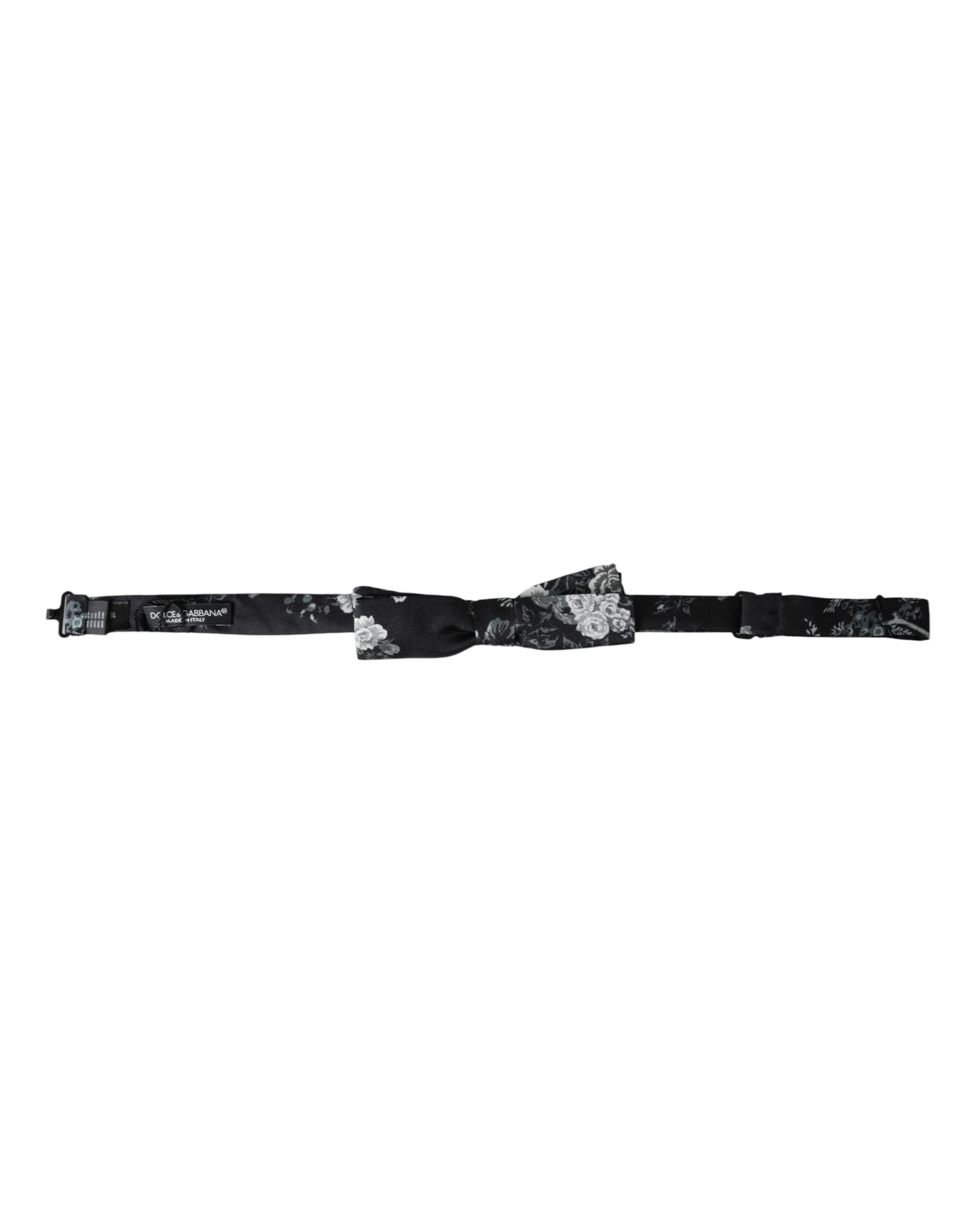 Dolce & Gabbana Dark Gray Floral Silk Adjustable Neck Men Bow Tie