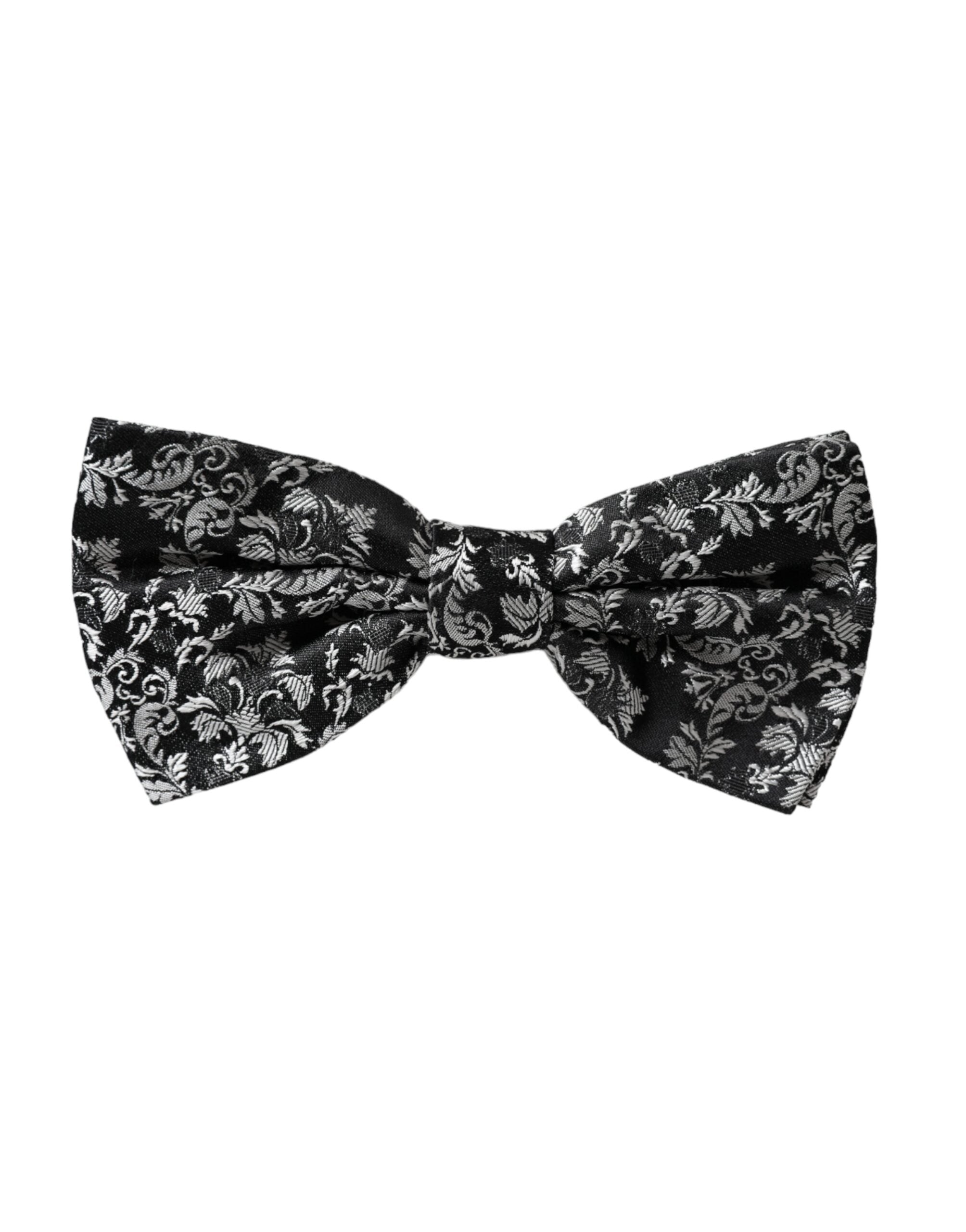 Dolce & Gabbana Dark Gray Floral Silk Adjustable Neck Men Bow Tie