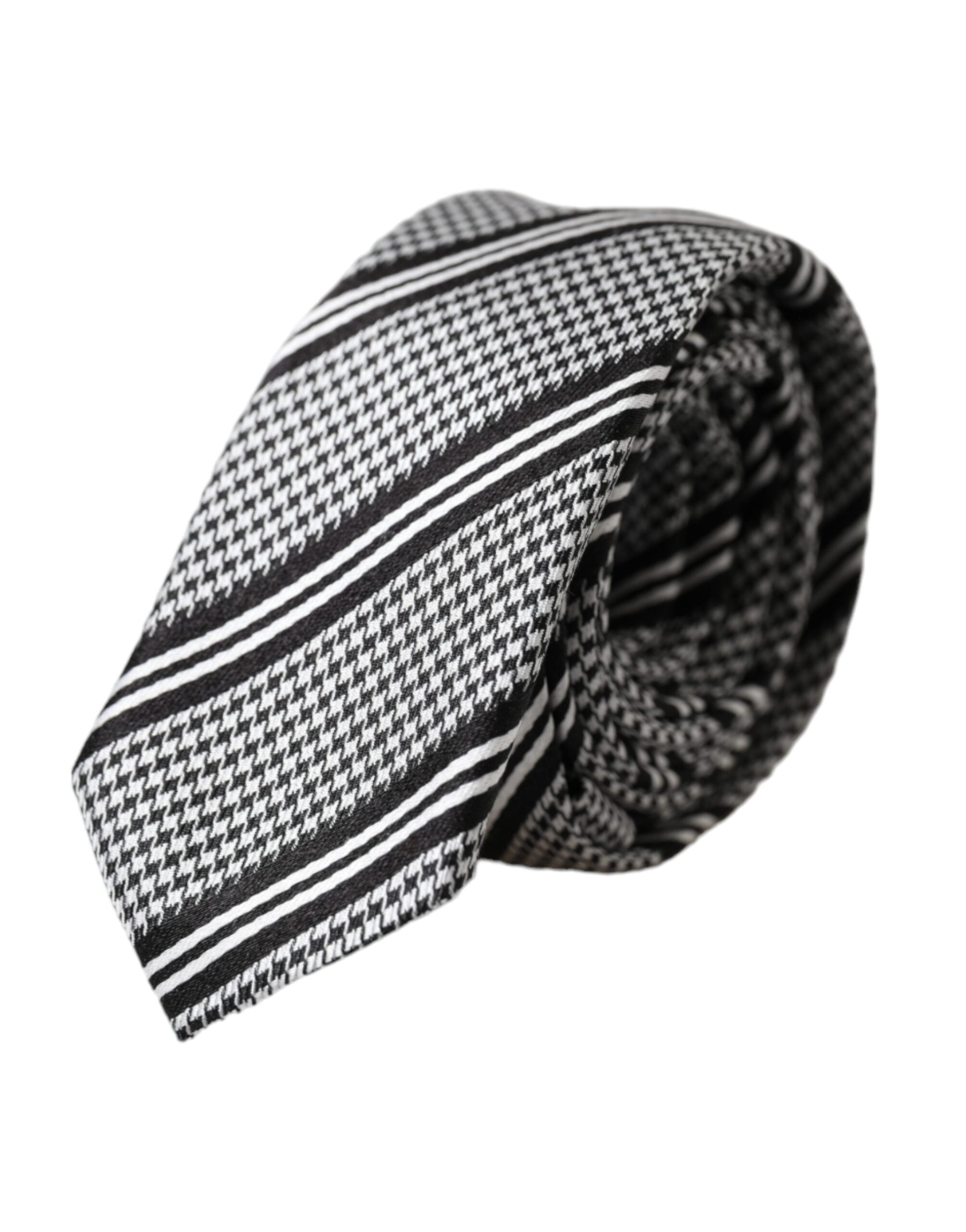 Dolce & Gabbana Dark Gray White Stripes Silk Adjustable Tie