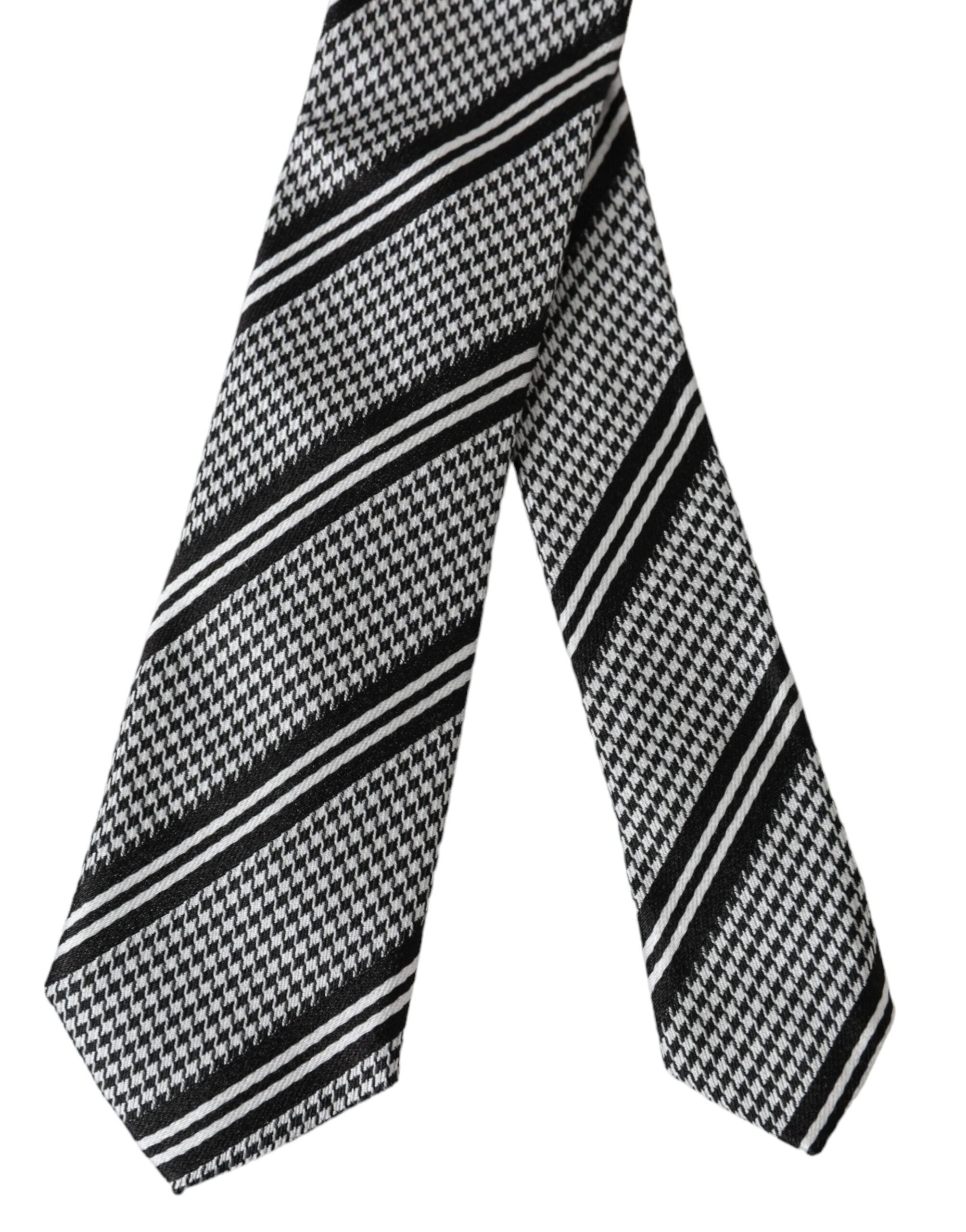 Dolce & Gabbana Dark Gray White Stripes Silk Adjustable Tie