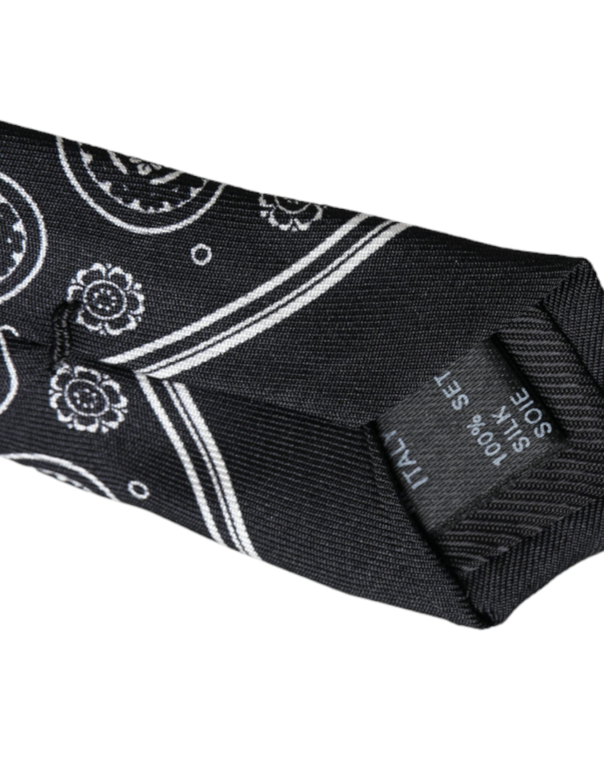 Dolce & Gabbana Dark Gray Patterned 100%Silk Adjustable Tie