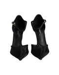 Escarpins noirs en mesh à talon aiguille et bride T, chaussures de luxe Dolce & Gabbana, vue en gros plan.