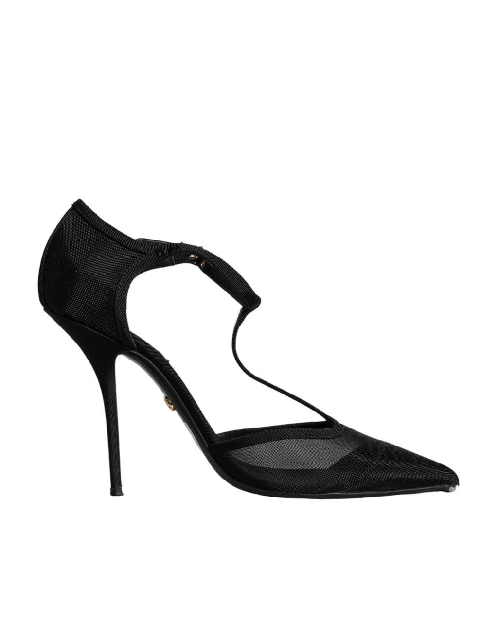 Chaussures à talons aiguilles Dolce & Gabbana en mesh noir avec bride T, élégantes et sophistiquées pour femmes.