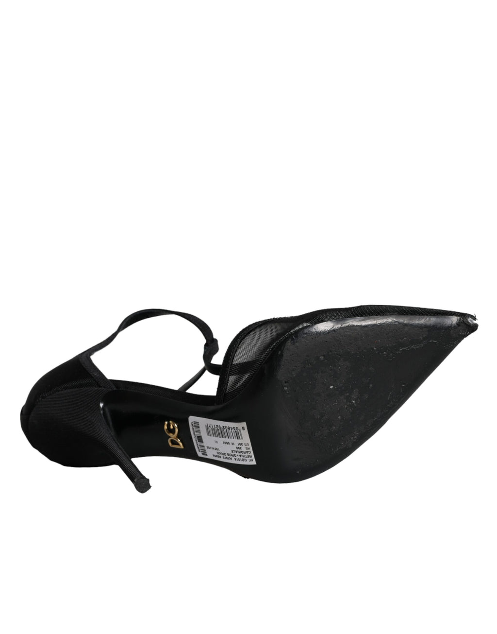 Chaussures à talons aiguilles Dolce & Gabbana en mesh noir avec bride T-strap, élégantes et sophistiquées.