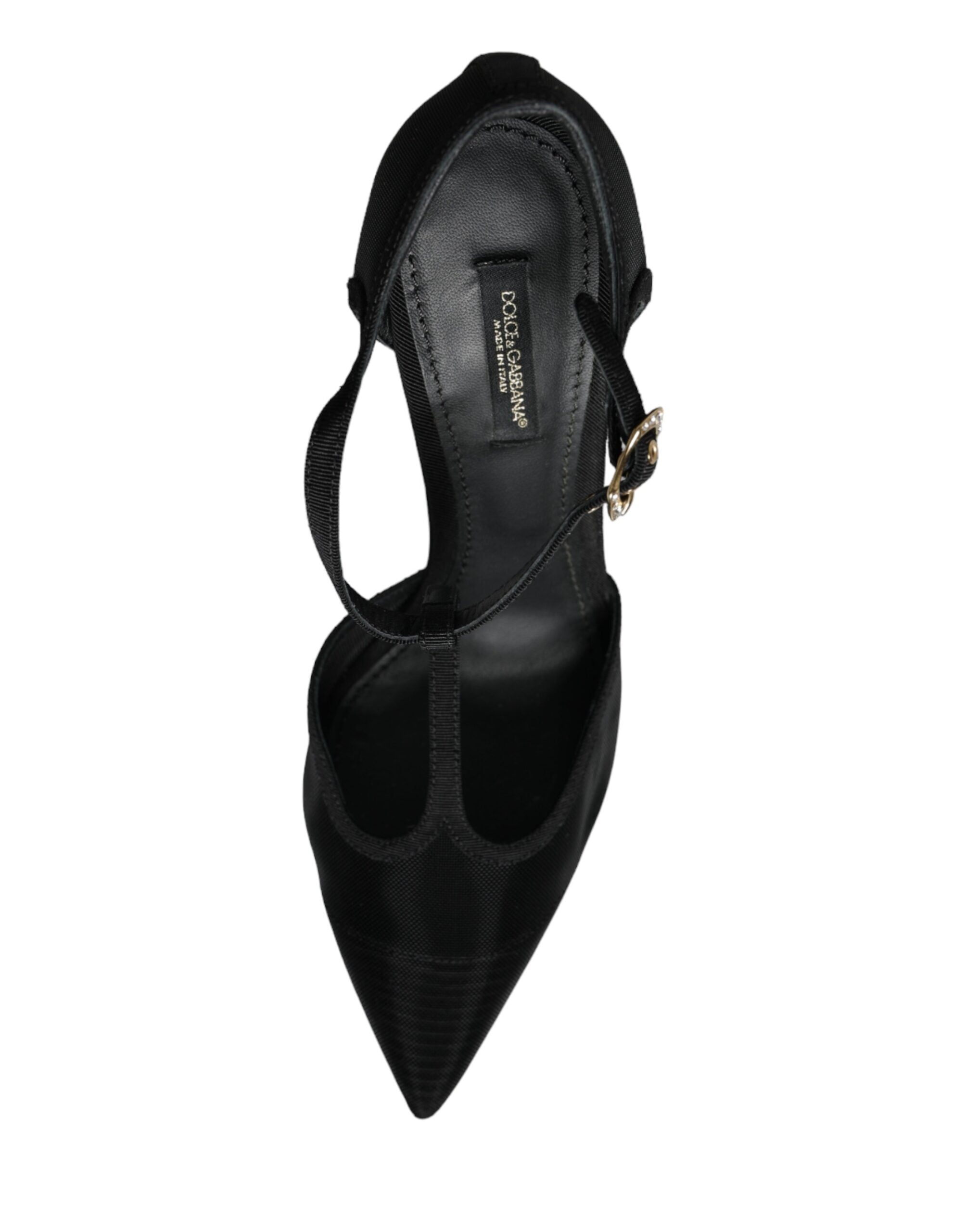 Chaussures à talons aiguilles Dolce & Gabbana en mesh noir avec bride T-strap, élégantes et sophistiquées.