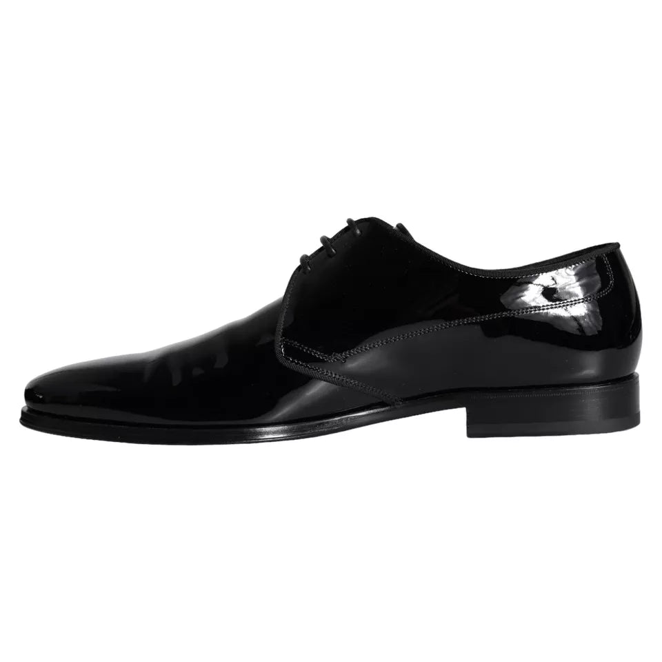 Chaussures Derby en cuir de veau noir de Dolce & Gabbana pour homme, chaussures élégantes en cuir lisse avec lacets.