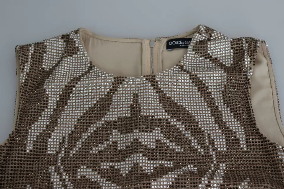Robe courte Dolce & Gabbana en satin marron avec cristaux et motif zèbre argenté, élégante et sophistiquée.