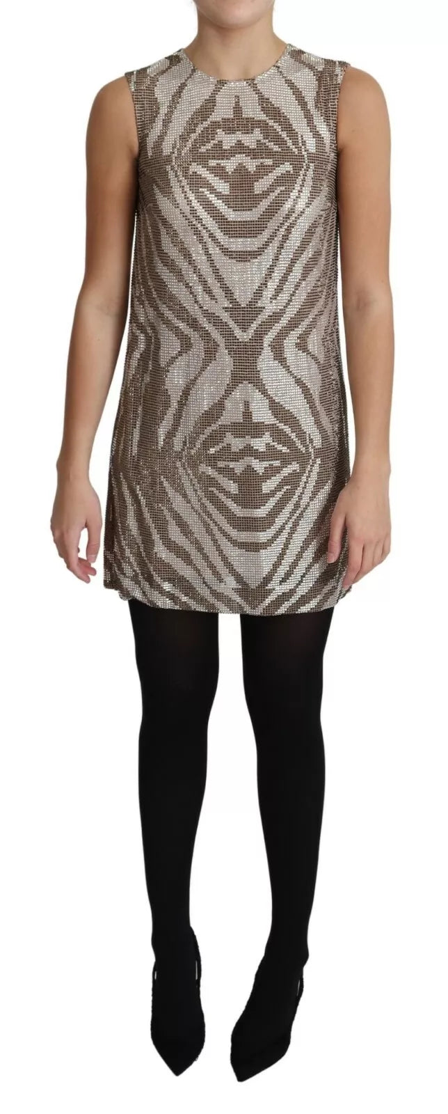 Robe mini argentée Dolce & Gabbana avec détails en cristal brun et motif zèbre.