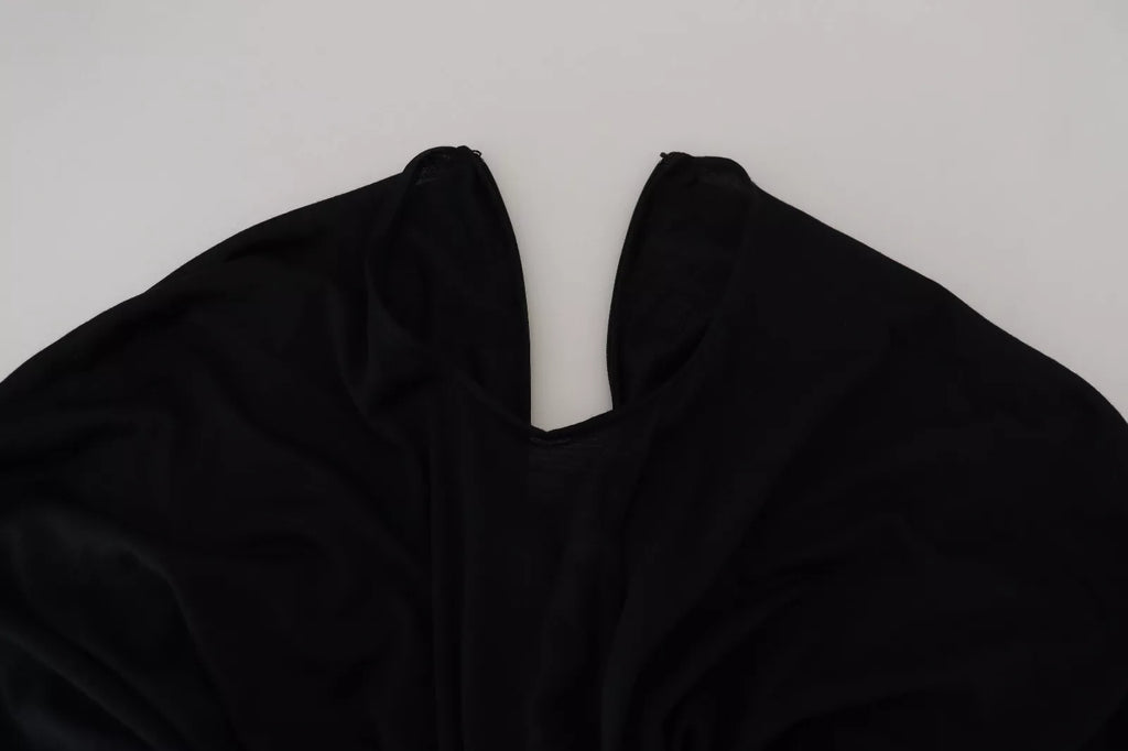 Robe midi noire Dolce & Gabbana en laine, robe courte élégante à coupe ajustée et détail enroulé.
