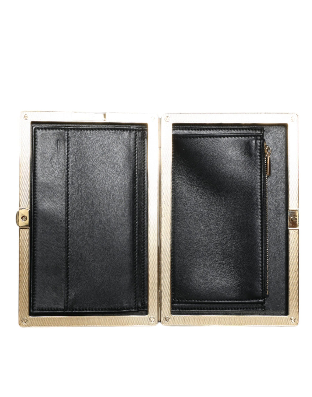 Sac pochette Dolce & Gabbana en velours noir avec cadre en or, idéal pour soirée et fêtes.
