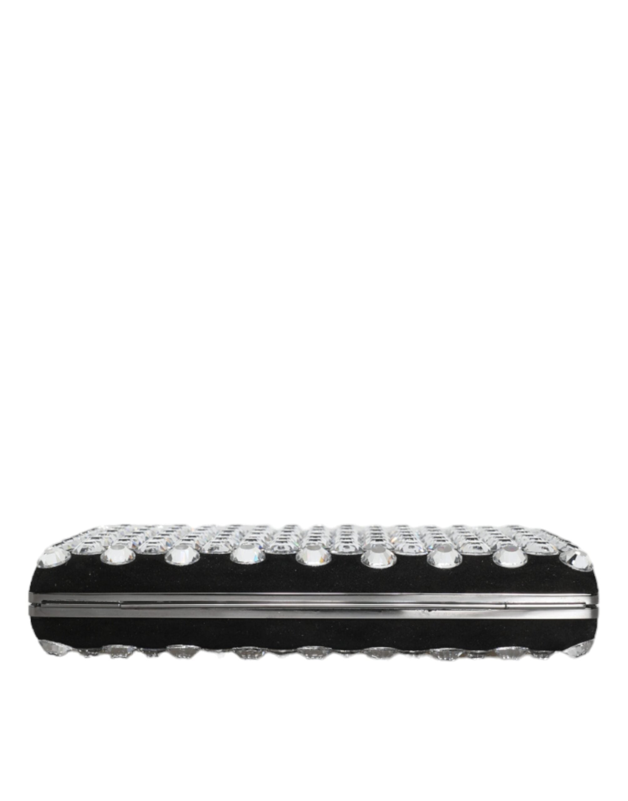 Sac clutch en velours noir Dolce & Gabbana avec cristaux, pochette élégante pour soirée et fêtes.