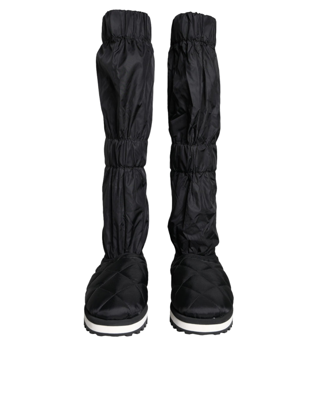 Bottes montantes noires de luxe Dolce & Gabbana en quilting, chaussures sneakers haut de gamme pour femmes.