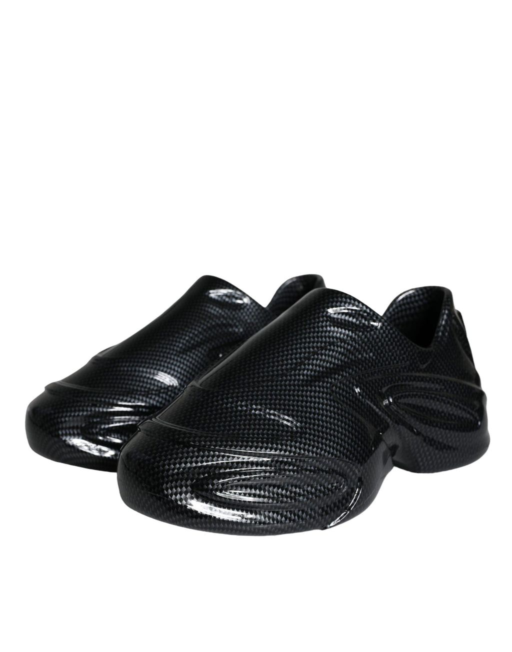 Chaussures sneakers basses pour hommes Dolce & Gabbana en caoutchouc noir à effet miroir, style moderne et tendance.