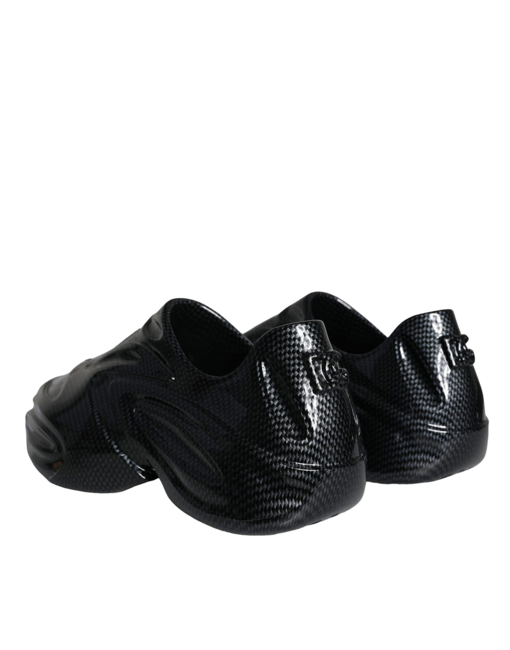 Chaussures sneakers basses pour homme Dolce & Gabbana, noires en caoutchouc avec finition métallisée.