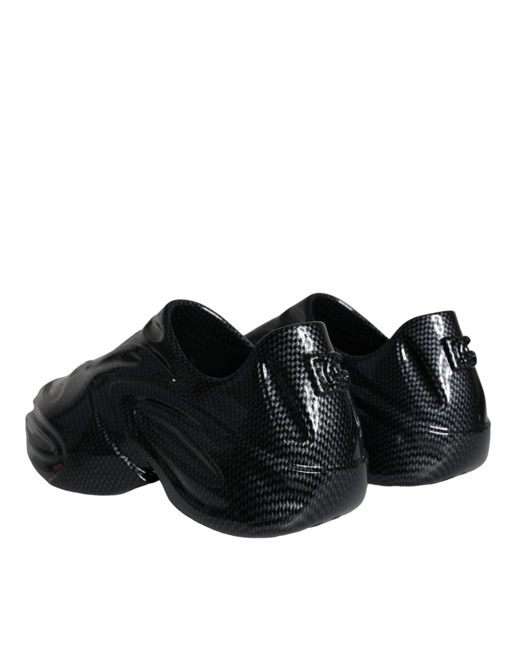 Chaussures sneakers basses pour homme Dolce & Gabbana, noires en caoutchouc avec finition métallisée.
