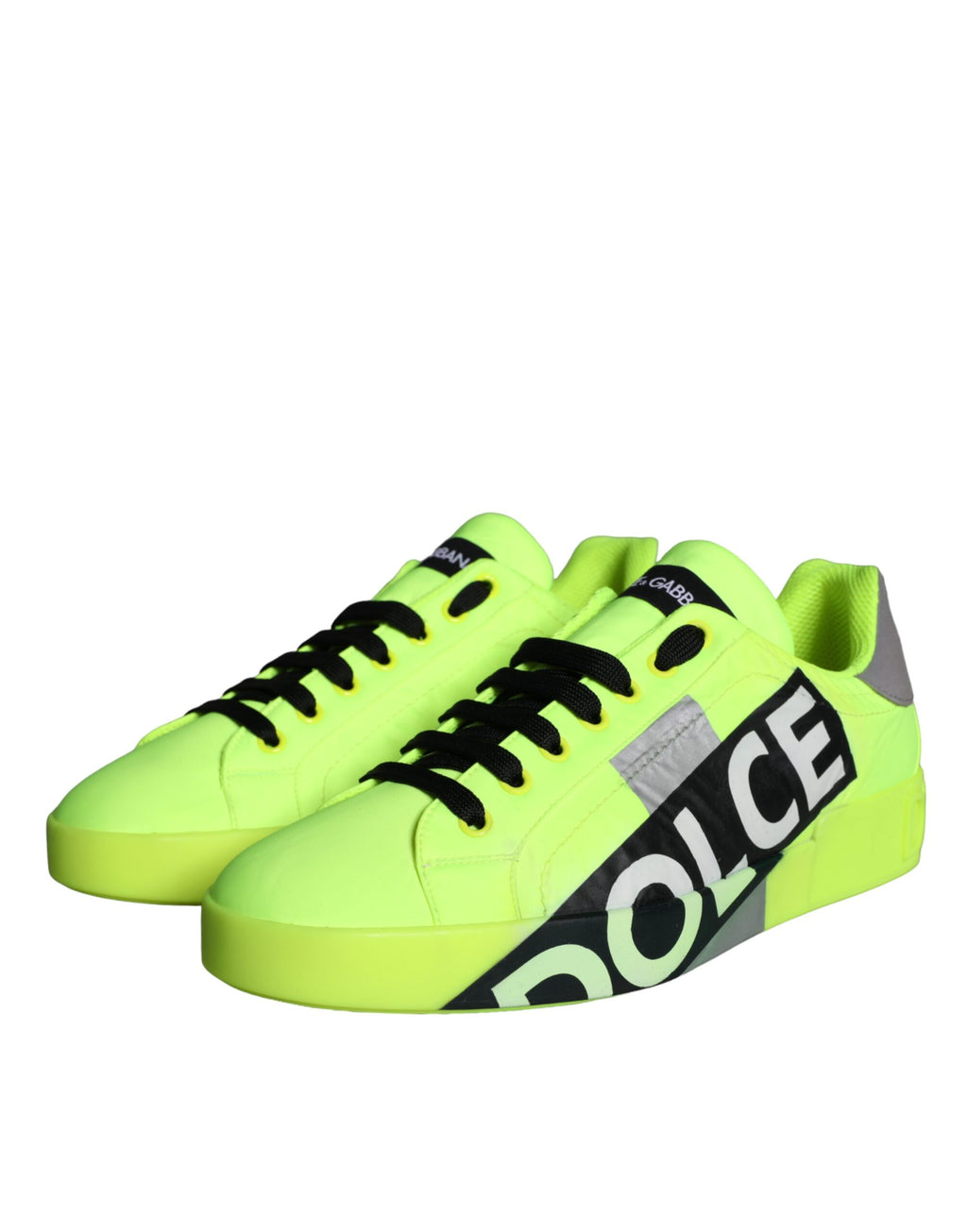 Chaussures basses Dolce & Gabbana Neon vert avec bande logo, style sneakers, vue de face sur chaussures de sport modernes