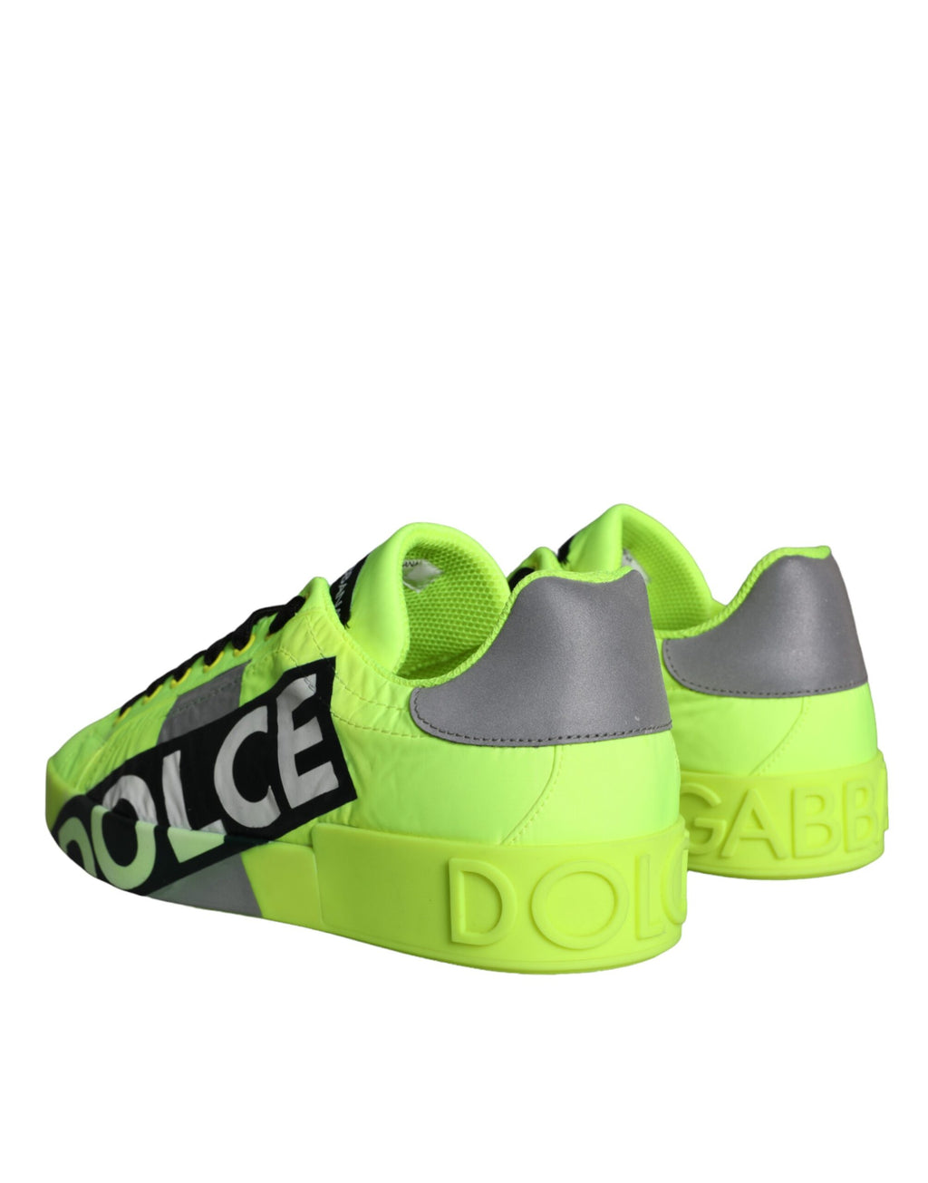Chaussures basses Dolce & Gabbana Neon vert avec logo en ruban, style sneaker, vue de face.