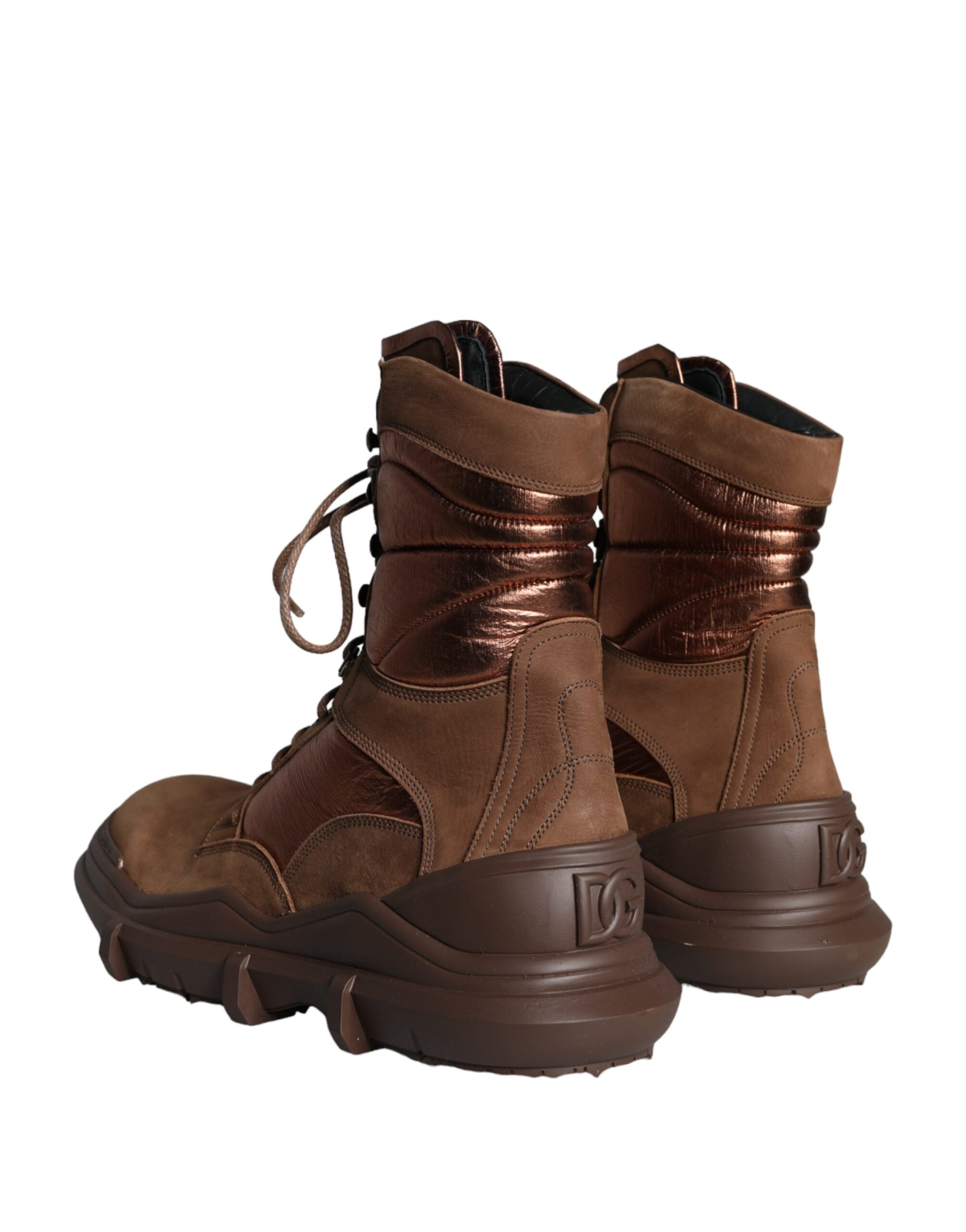 Bottes militaires pour hommes en cuir suédé marron de Dolce & Gabbana, style robuste et élégant.