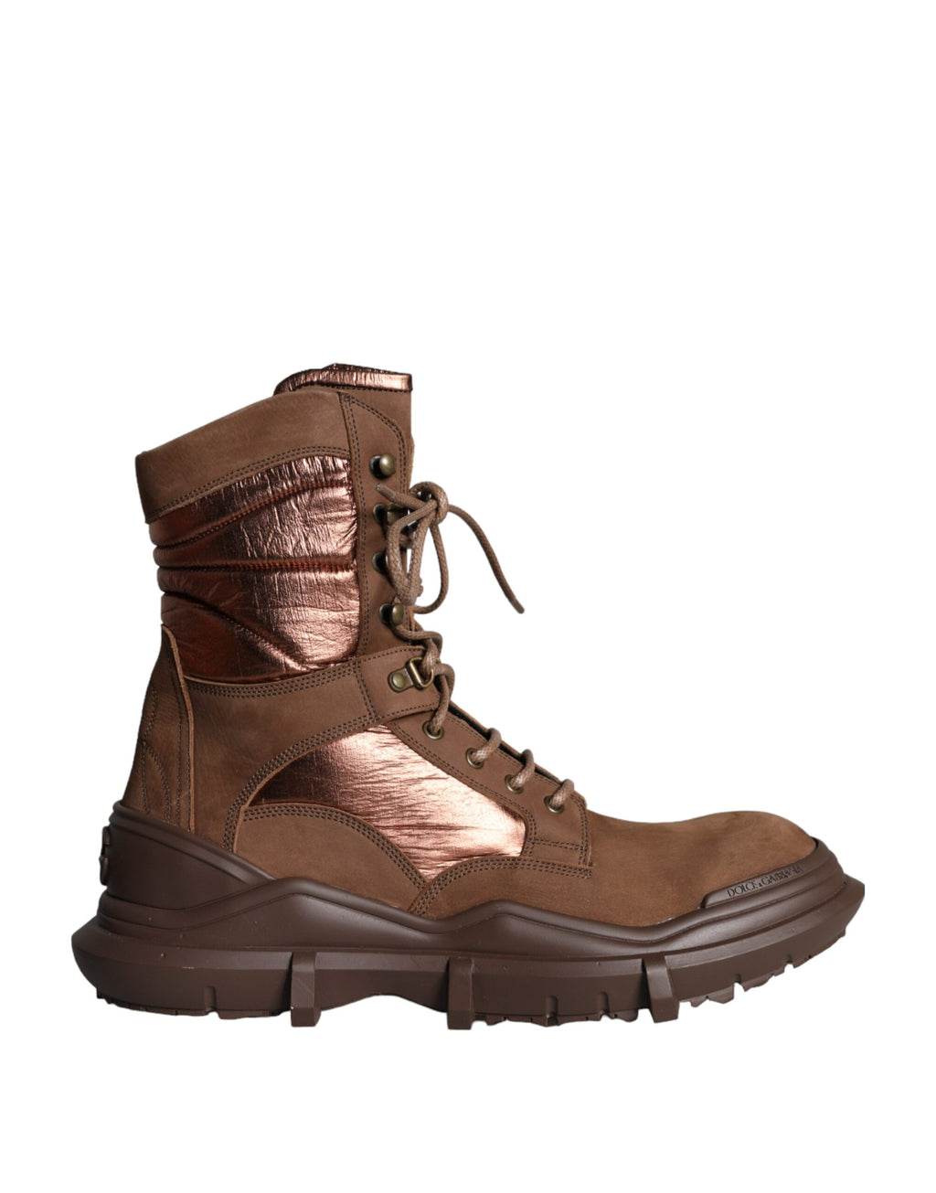 Chaussures bottines militaires en cuir velours marron Dolce & Gabbana pour homme, style combat robuste et élégant