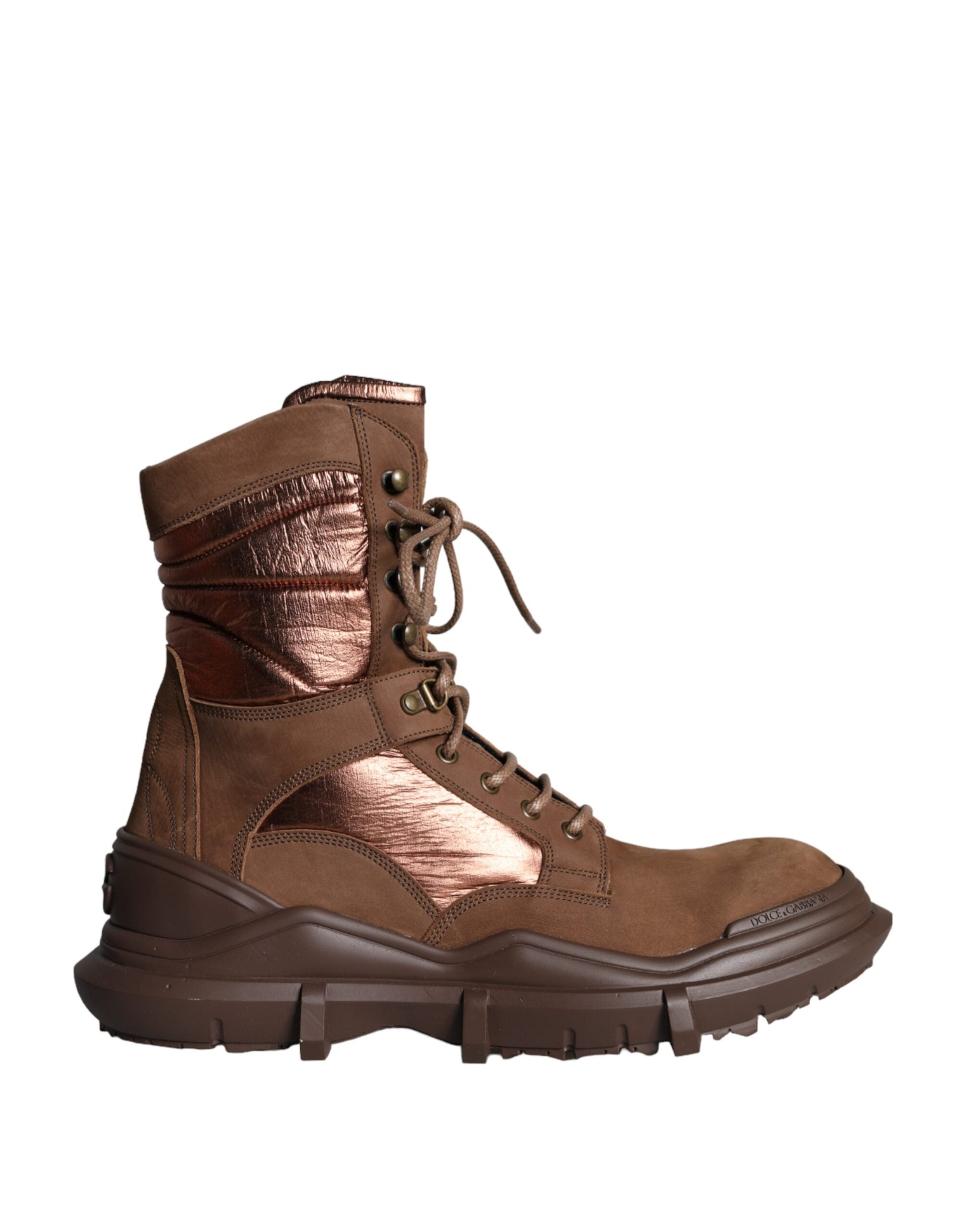 Chaussures bottines militaires en cuir velours marron Dolce & Gabbana pour homme, style combat robuste et élégant
