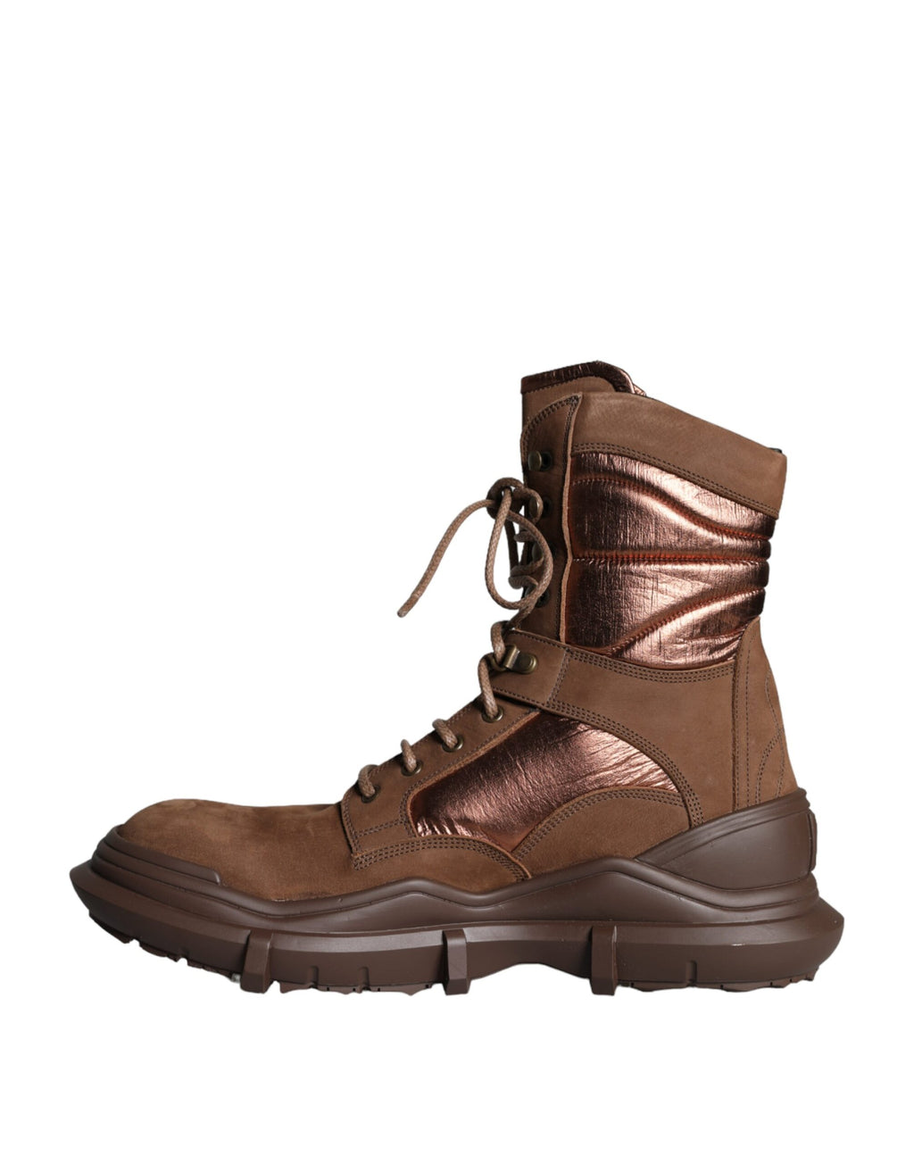 Bottes militaires pour hommes en daim marron de Dolce & Gabbana, style combat, chaussures élégantes en cuir.