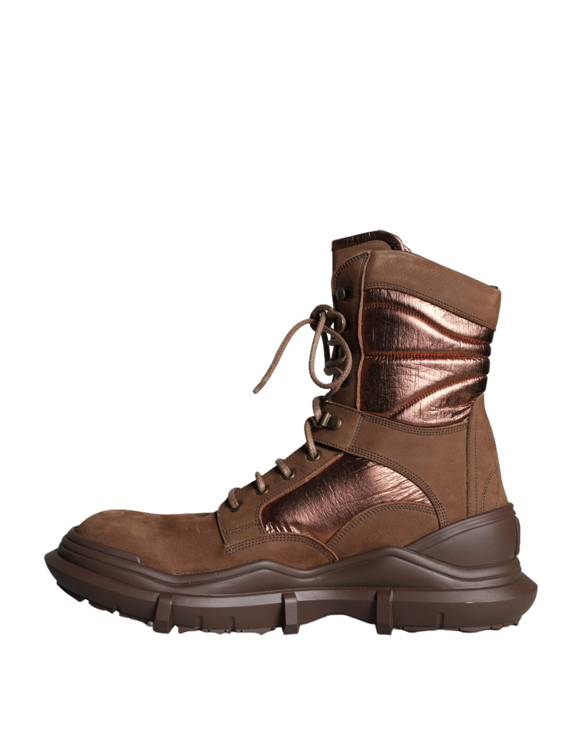 Bottes militaires pour hommes en daim marron de Dolce & Gabbana, style combat, chaussures élégantes en cuir.