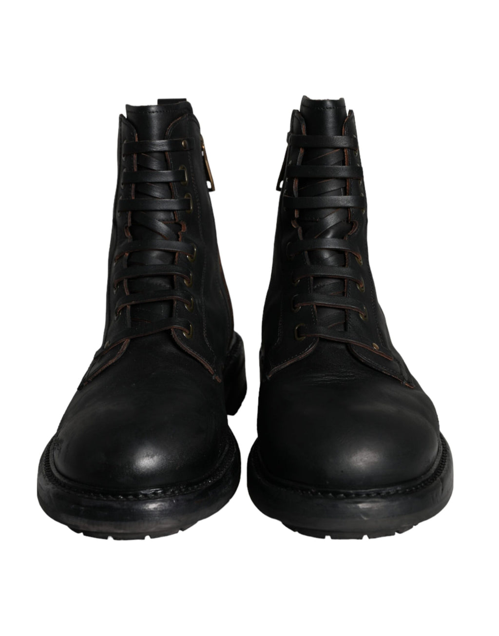 Bottes homme Dolce & Gabbana en cuir noir à lacets mi-mollet, style élégant et moderne.