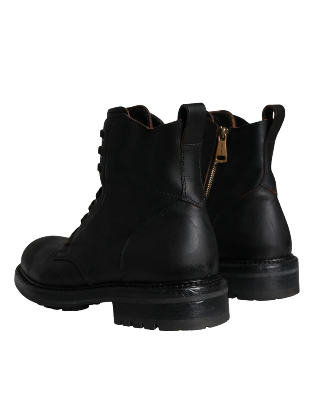 Bottes mi-mollet en cuir noir Dolce & Gabbana avec laçage pour hommes, chaussures élégantes et sophistiquées.