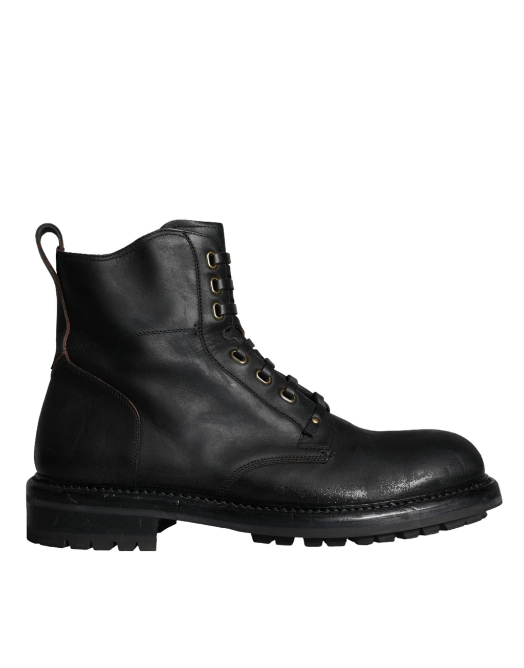 Bottes pour homme Dolce & Gabbana en cuir noir avec lacets et mi-mollet, style élégant et sophistiqué.