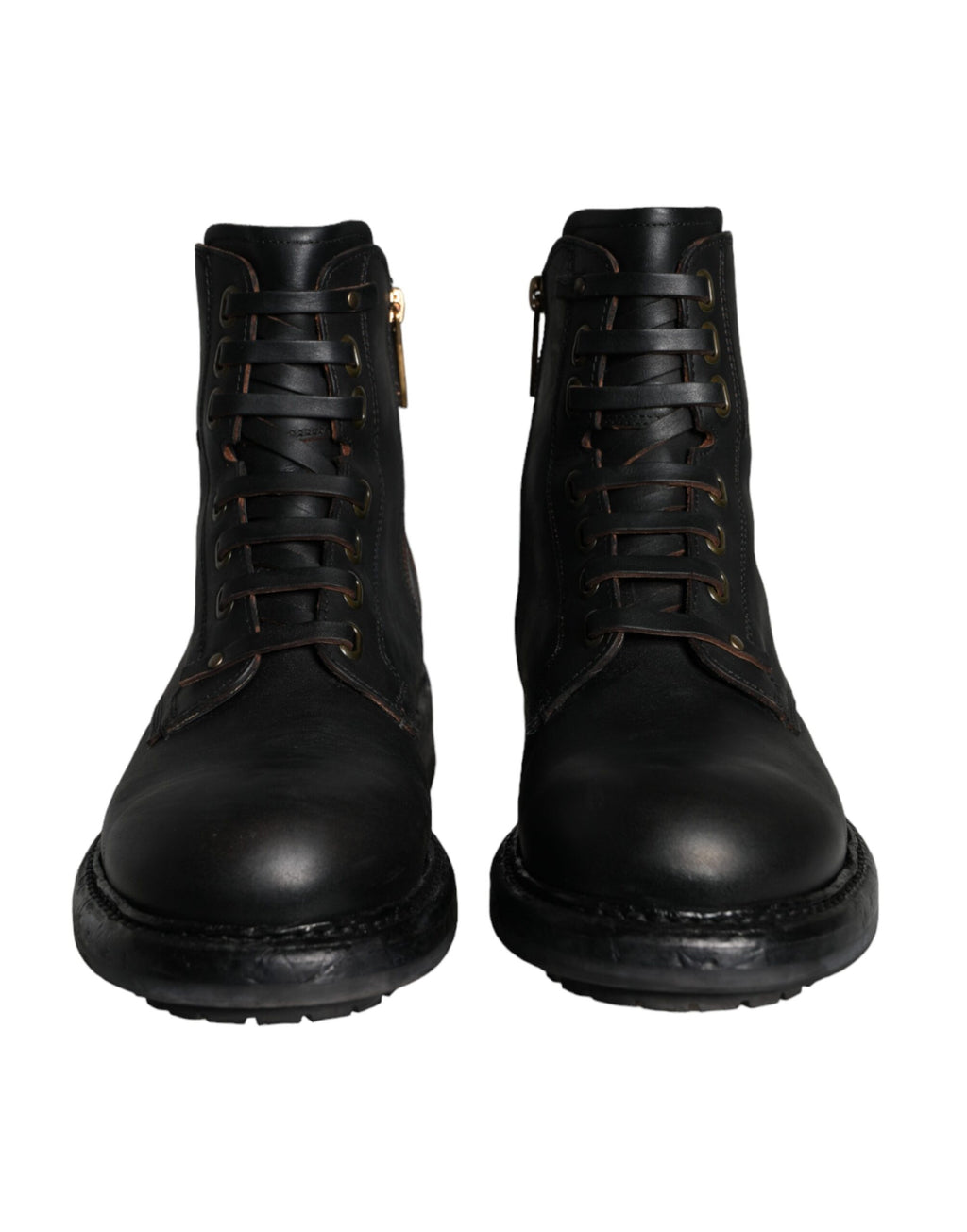 Bottes mi-mollet en cuir noir Dolce & Gabbana avec laçage pour hommes, chaussures élégantes et sophistiquées.