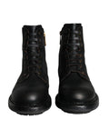 Bottes mi-mollet en cuir noir Dolce & Gabbana avec laçage pour hommes, chaussures élégantes et sophistiquées.