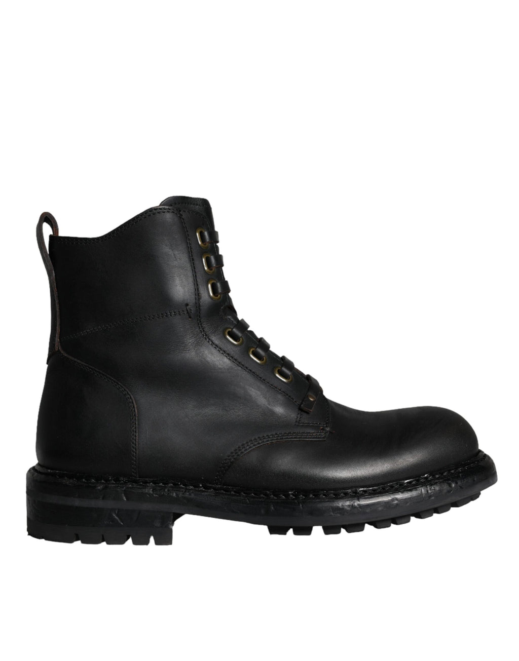 Bottes homme Dolce & Gabbana en cuir noir avec laçage, mi-mollet, style élégant et moderne.