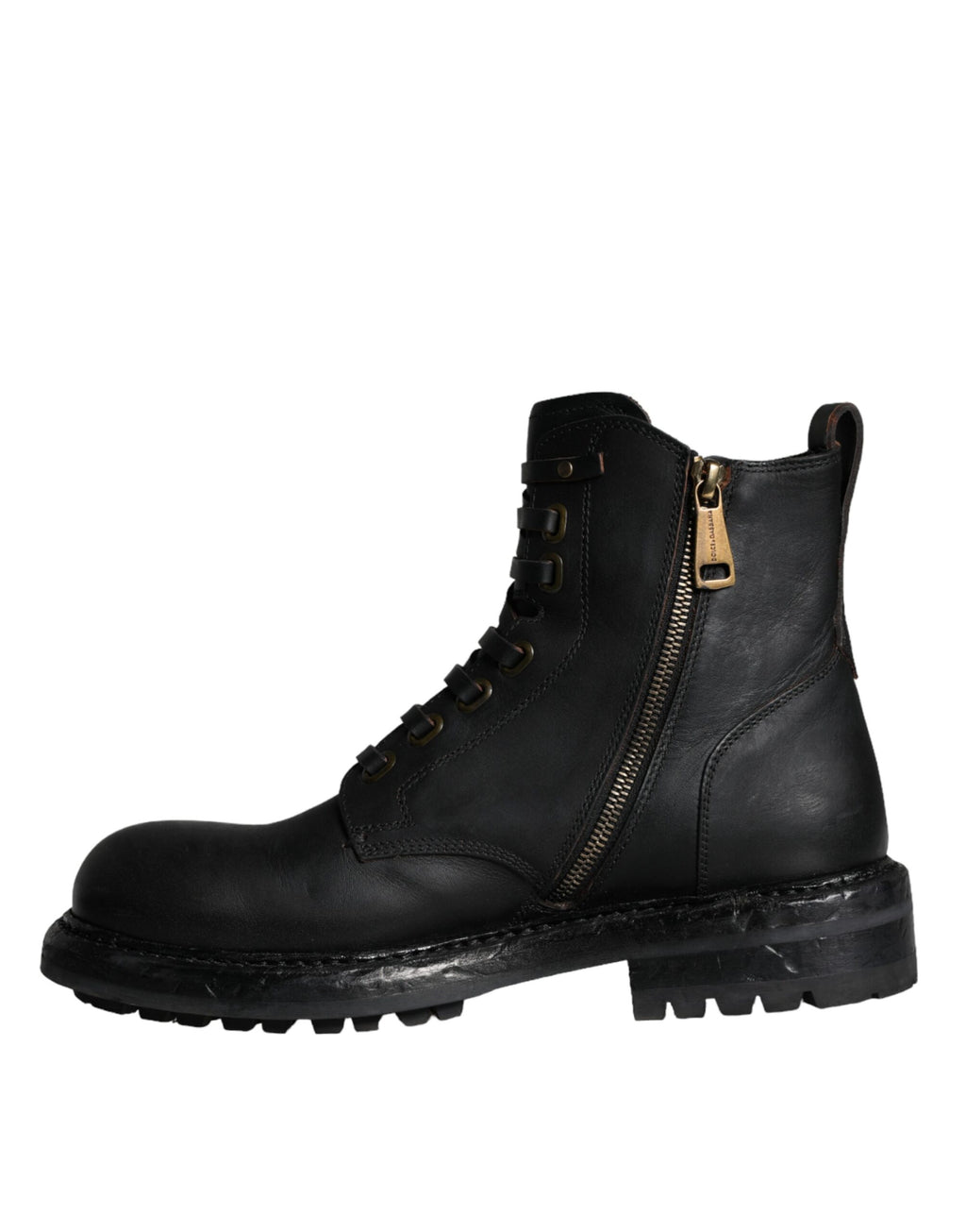 Chaussures homme Dolce & Gabbana bottines mi-mollet en cuir noir avec lacets, style élégant et moderne.