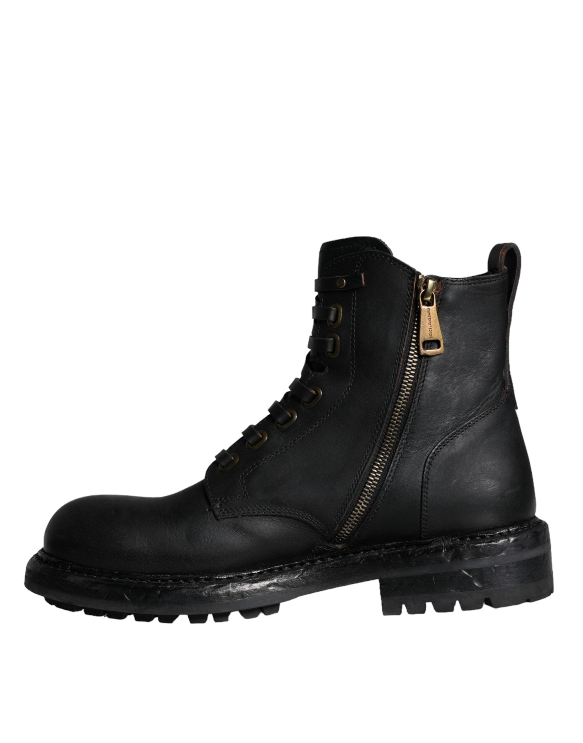 Chaussures homme Dolce & Gabbana bottines mi-mollet en cuir noir avec lacets, style élégant et moderne.