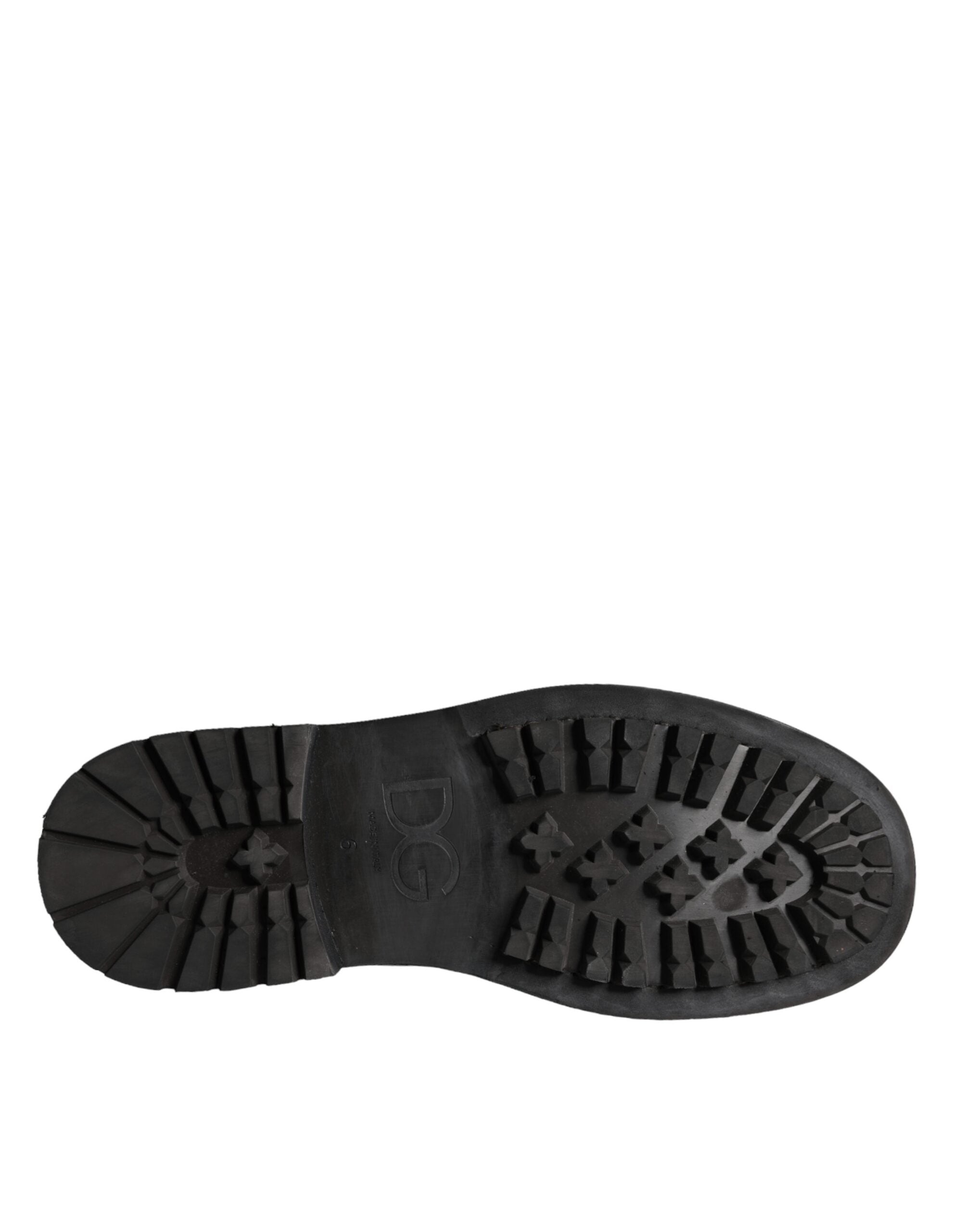 Bottes pour homme Dolce & Gabbana en cuir noir à lacets, mi-mollet, style élégant et sophistiqué.