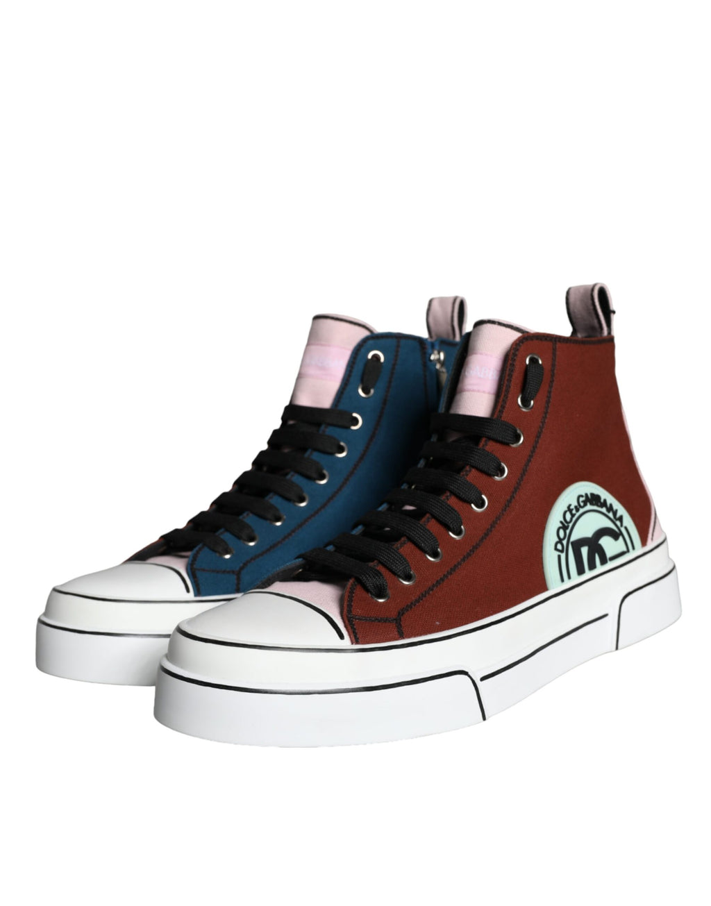 Chaussures sneakers montantes Dolce & Gabbana à patchwork multicolore, design tendance et coloré.