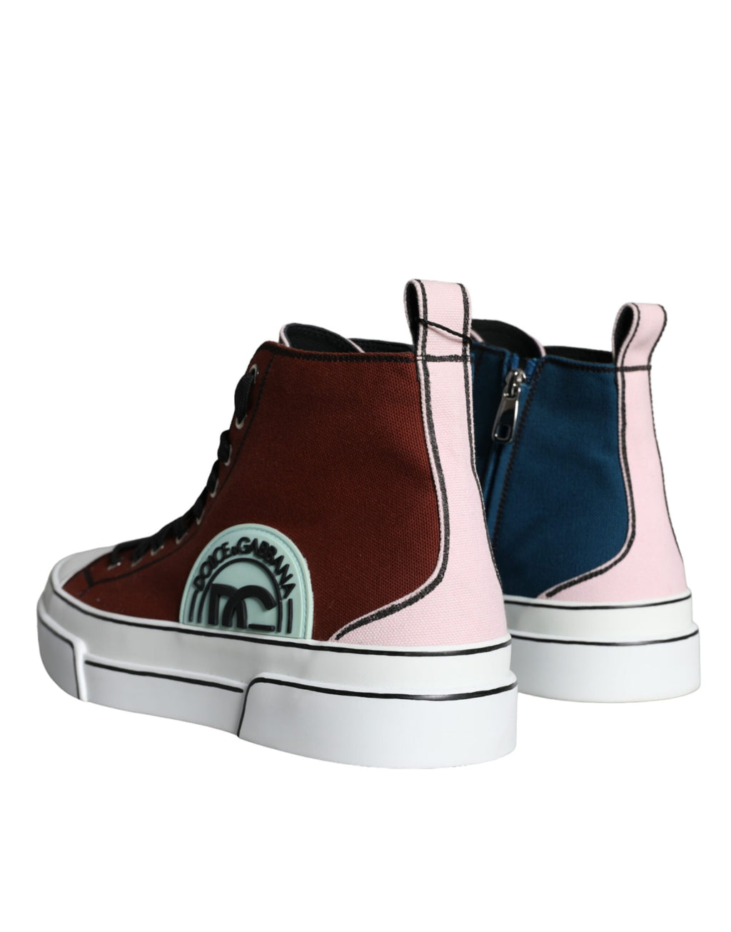Chaussures sneakers montantes Dolce & Gabbana à patchwork multicolore, style tendance et design coloré.