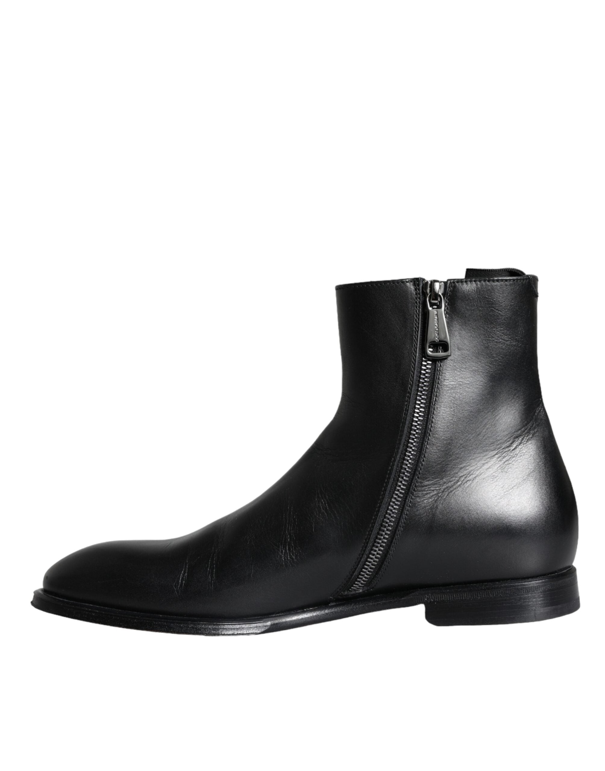 Bottes pour homme en cuir de veau noir de Dolce & Gabbana, chaussures élégantes ankle avec semelle en cuir.
