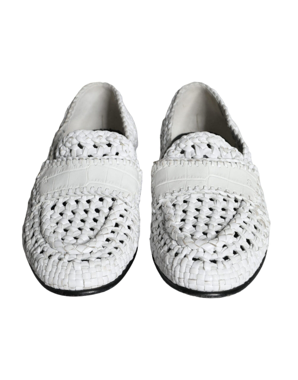 Chaussures Homme Dolce & Gabbana mocassins en cuir tissé blanc, slips-on élégants et confortables.