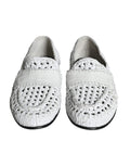 Chaussures Homme Dolce & Gabbana mocassins en cuir tissé blanc, slips-on élégants et confortables.