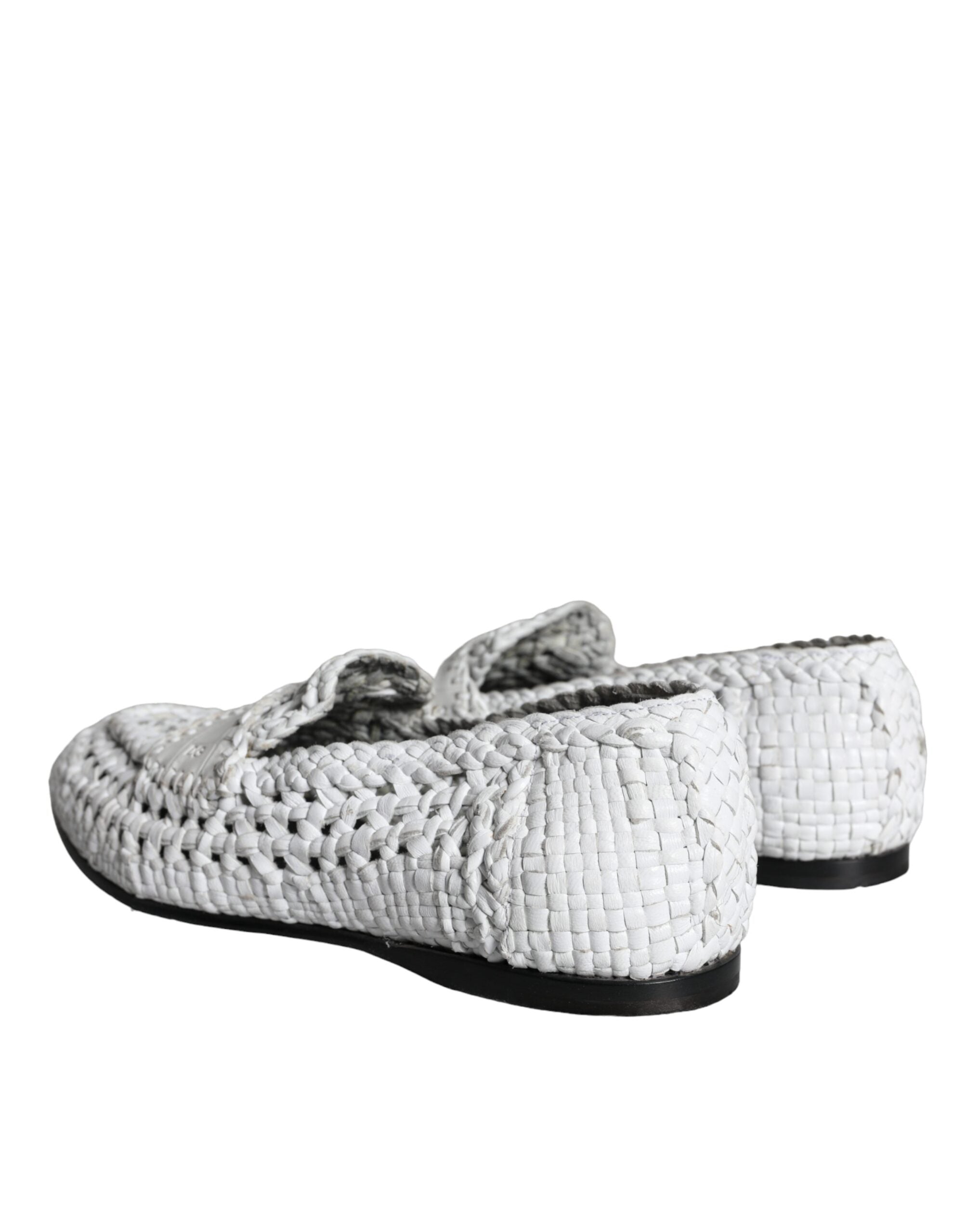 Chaussures hommes Dolce & Gabbana mocassins en cuir tissé blanc, sans lacets, chaussures élégantes en cuir pour homme