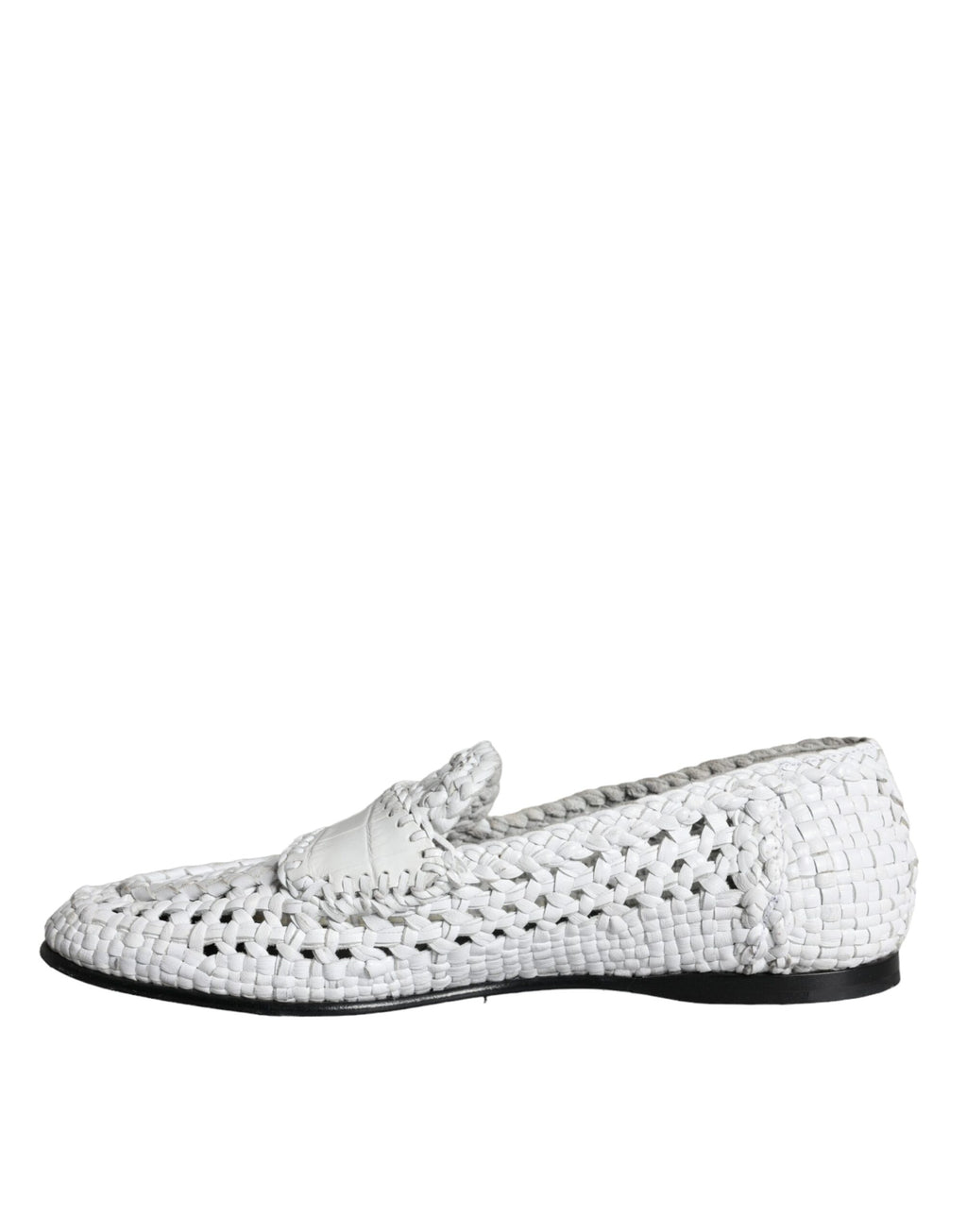 Chaussures mocassins en cuir tissé blanc Dolce & Gabbana pour hommes, style slip-on et élégant.
