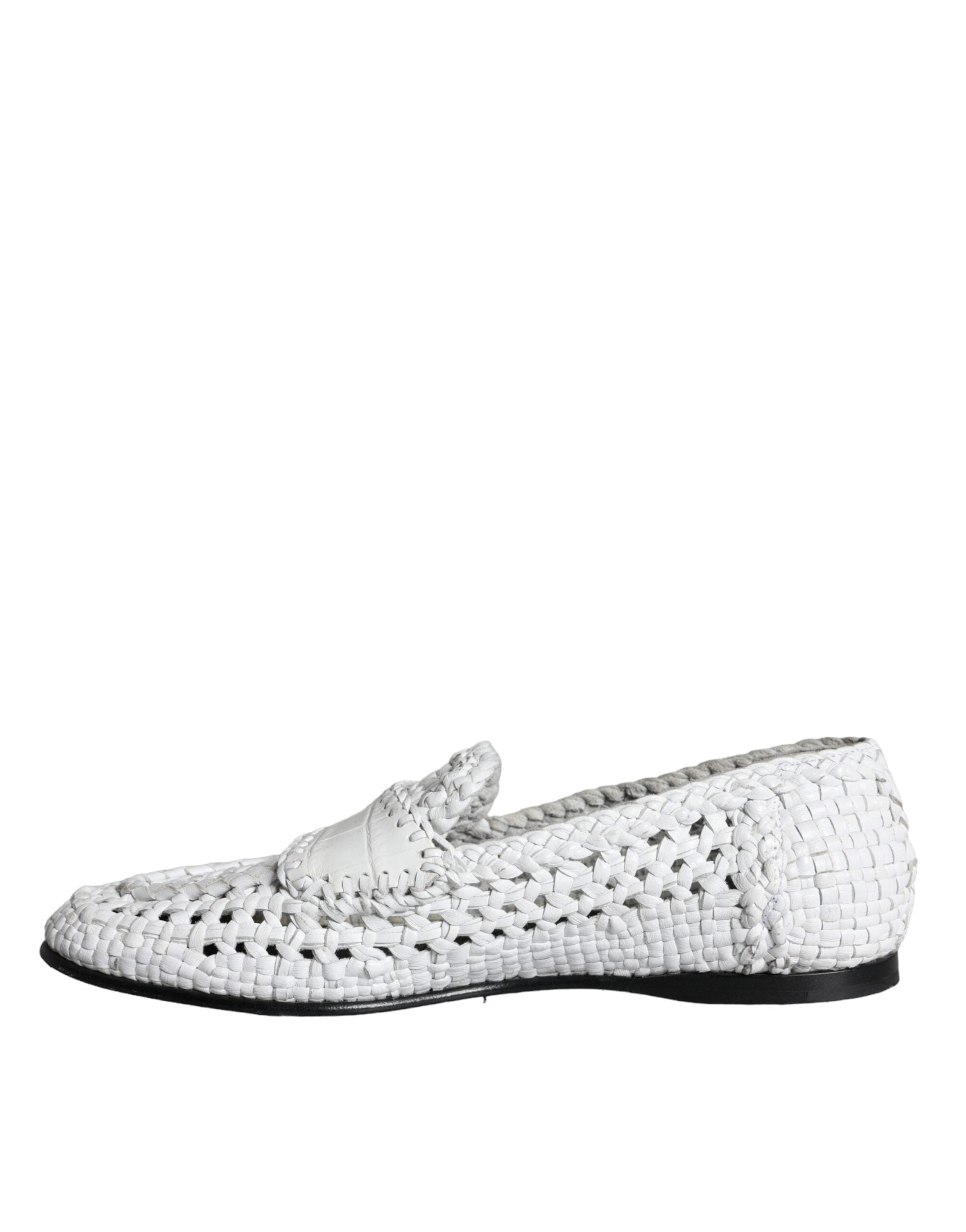 Chaussures mocassins en cuir tissé blanc Dolce & Gabbana pour hommes, style slip-on et élégant.