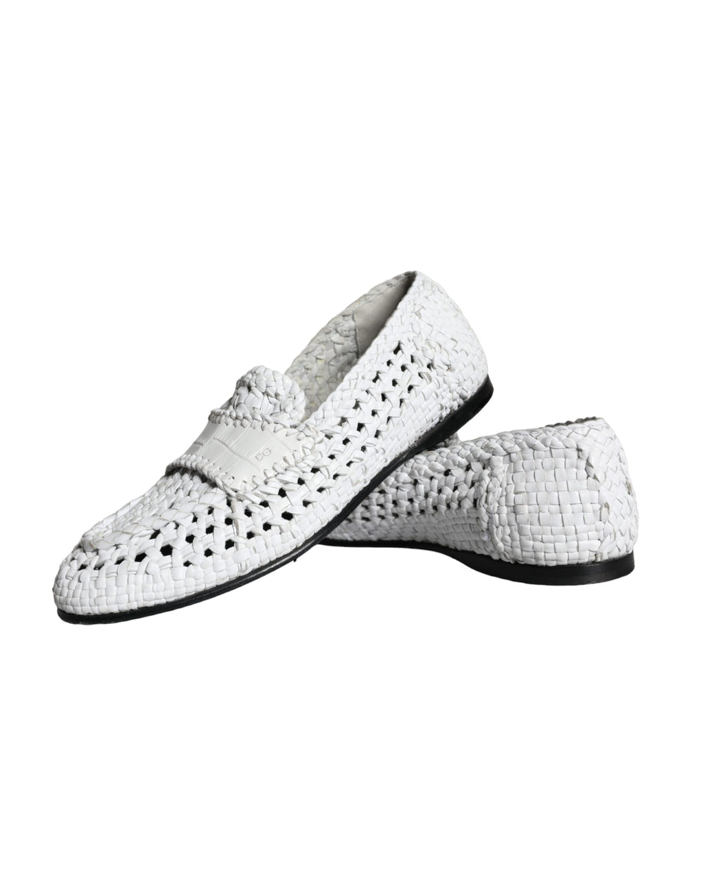 Chaussures hommes Dolce & Gabbana, mocassins en cuir tissé blanc à enfiler, élégants et confortables.
