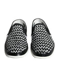 Chaussures mocassins slip-on Dolce & Gabbana noires et blanches avec tissage pour homme, élégantes et confortables.