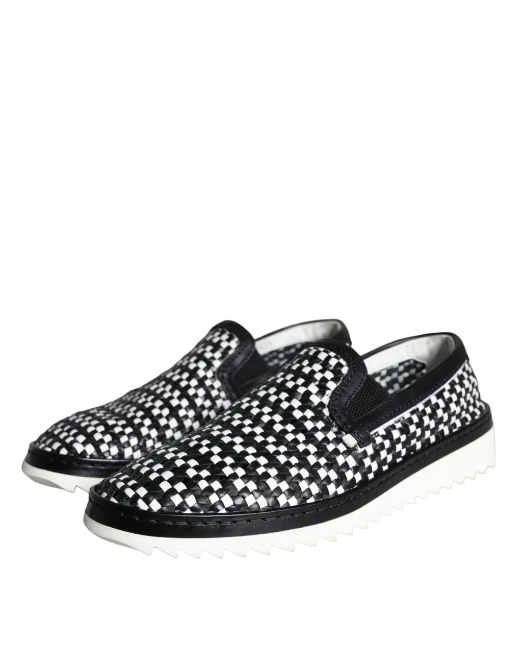 Chaussures mocassins Dolce & Gabbana en noir et blanc avec tissage, faciles à enfiler pour hommes.