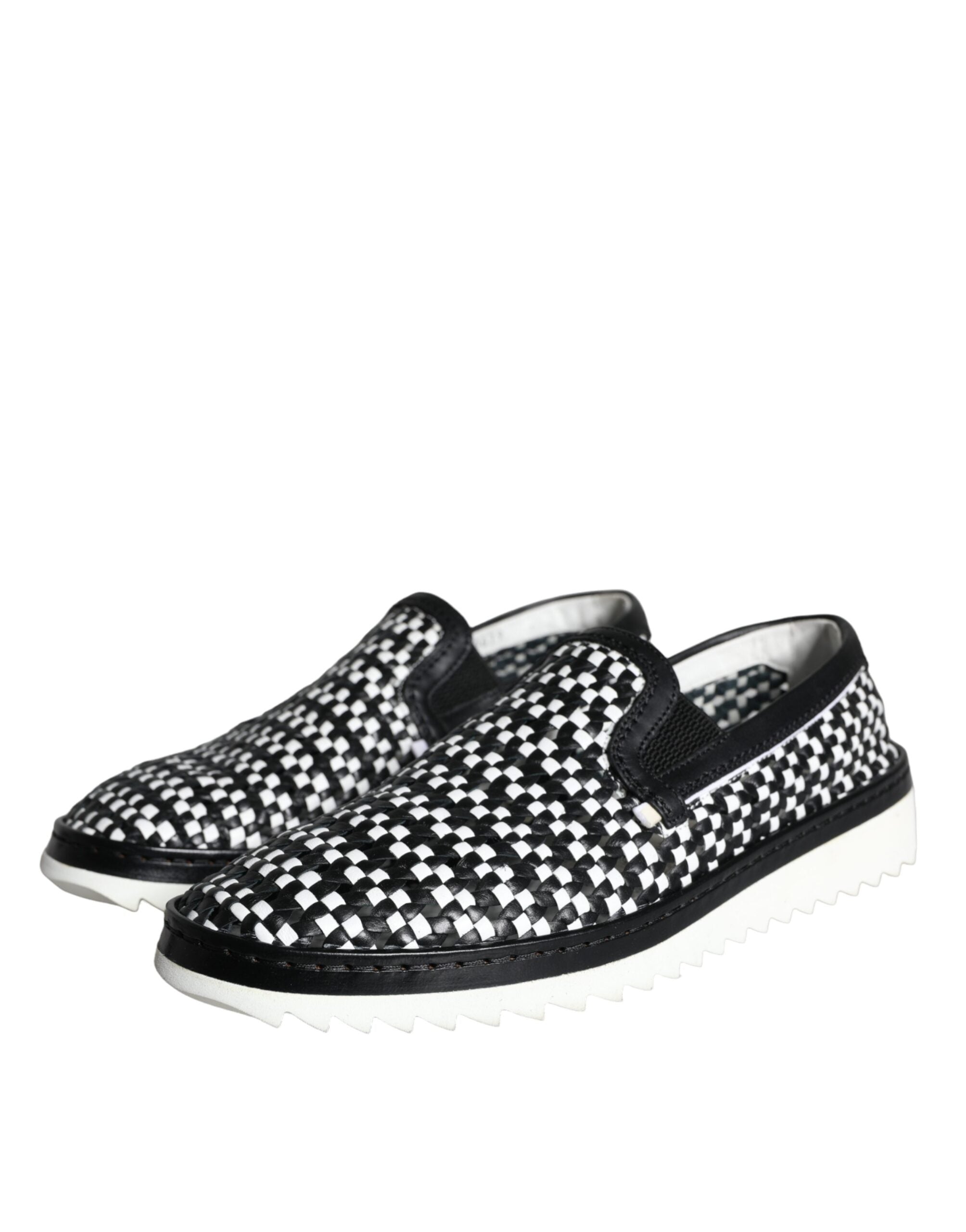 Chaussures mocassins Dolce & Gabbana en noir et blanc avec tissage, faciles à enfiler pour hommes.