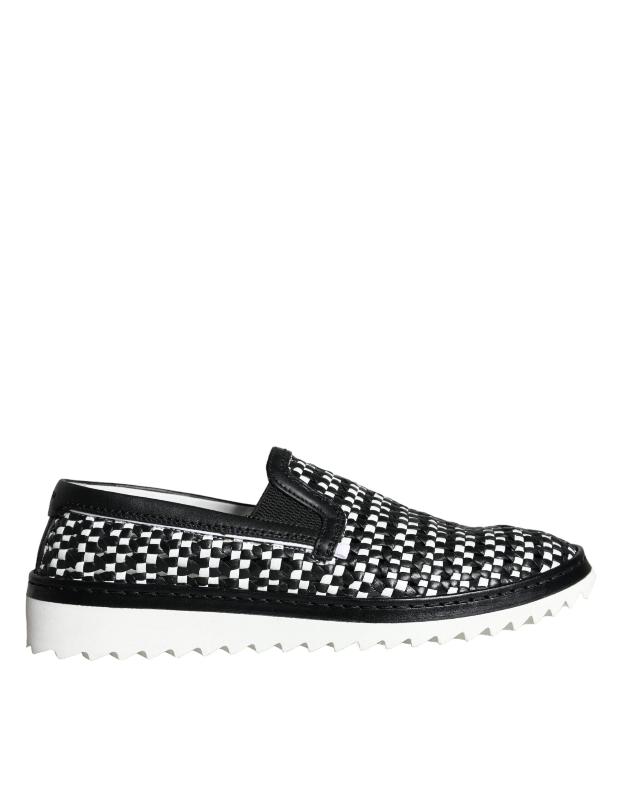 Chaussures mocassins Dolce & Gabbana pour homme, noir et blanc tissés, style slip-on élégant et confortable.